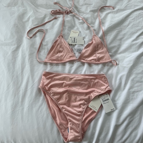 NWT Good American satin bubble gum pink bikini top and bottom set - Picture 3 of 12